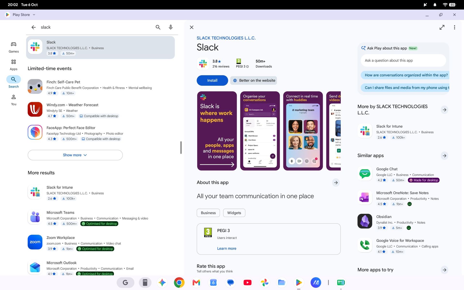 Slack in the Google Play Store on an ASUS Googlebook 14
