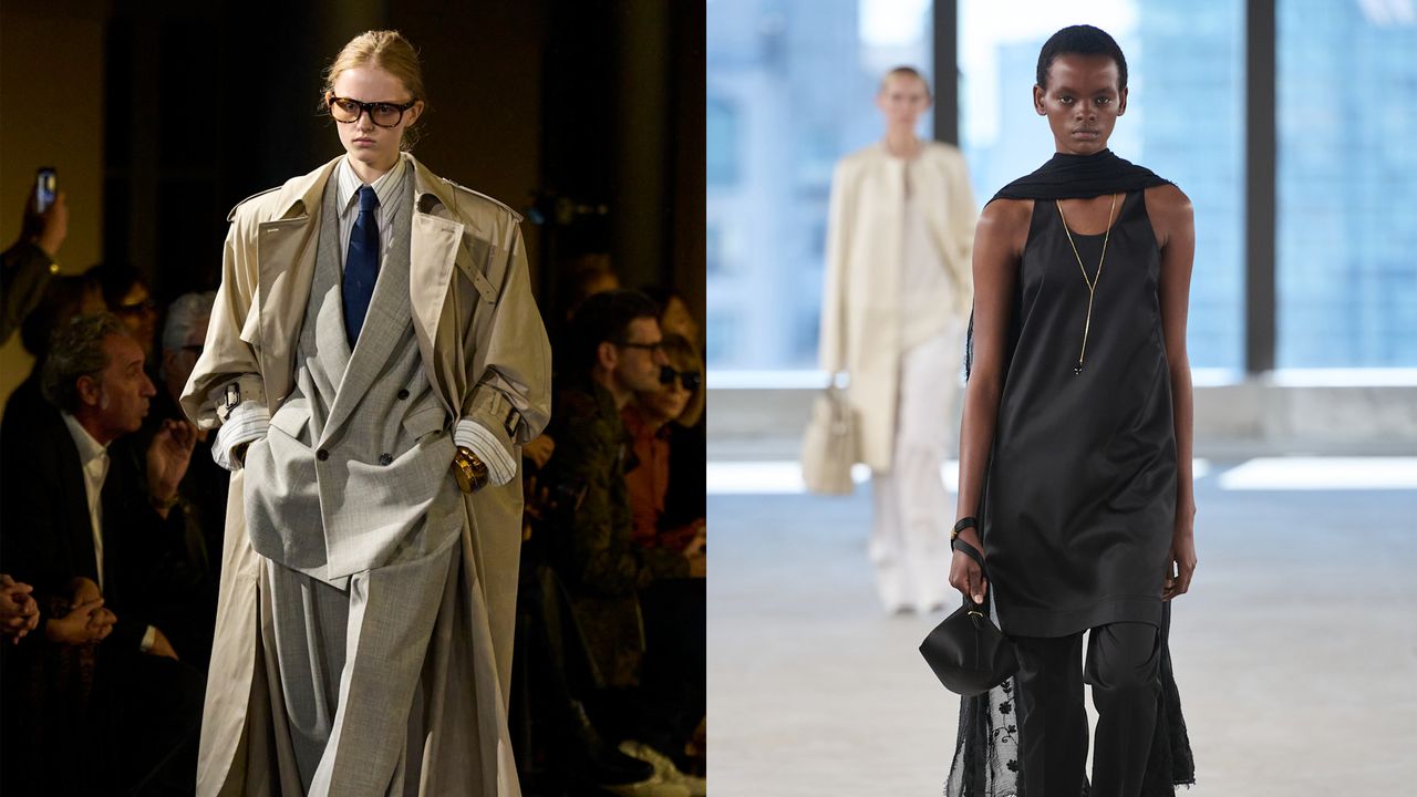 Spring/summer 2025 pant trends on the runways at Saint Laurent and Toteme.