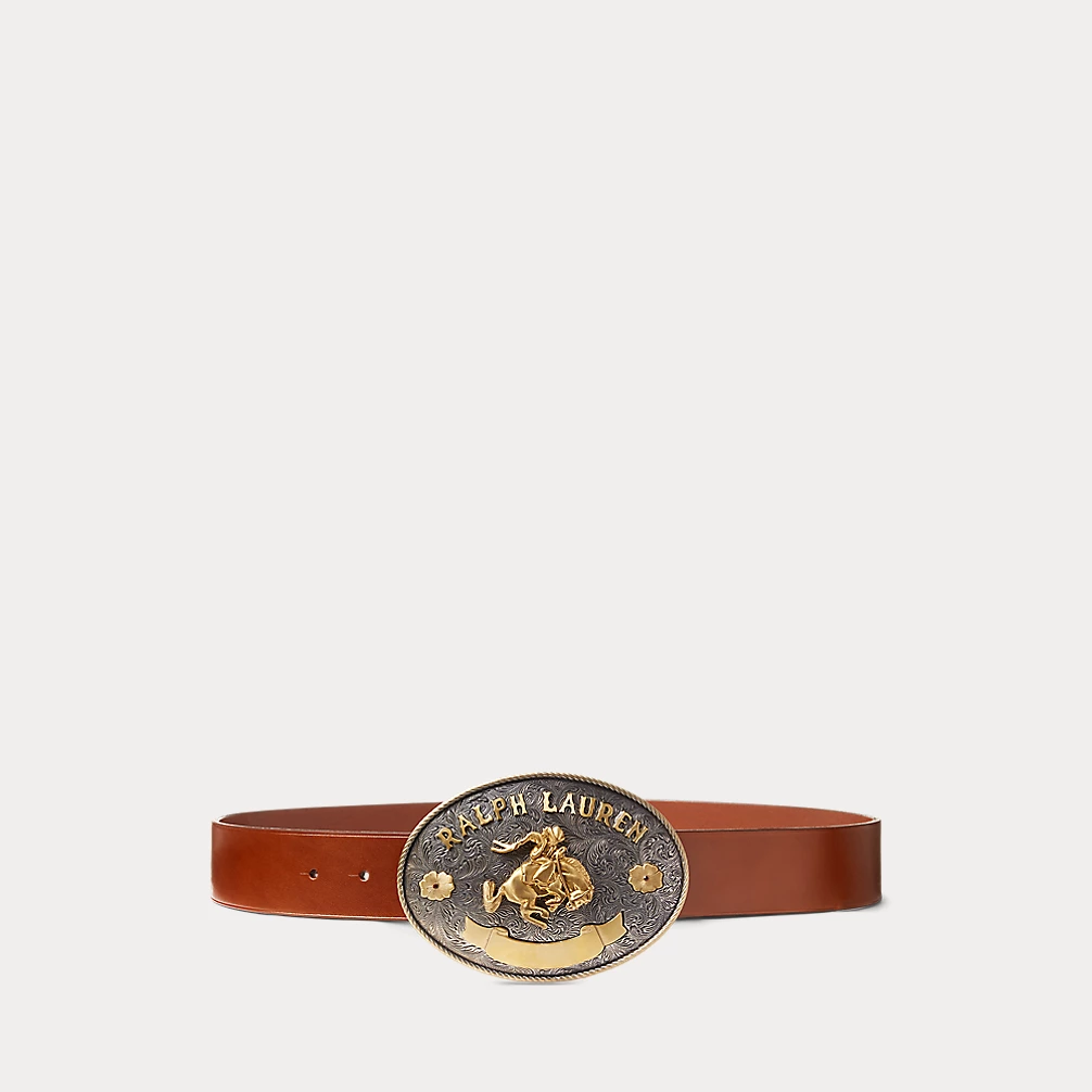 Rodeo Buckle Vachetta Leather Wide Belt
