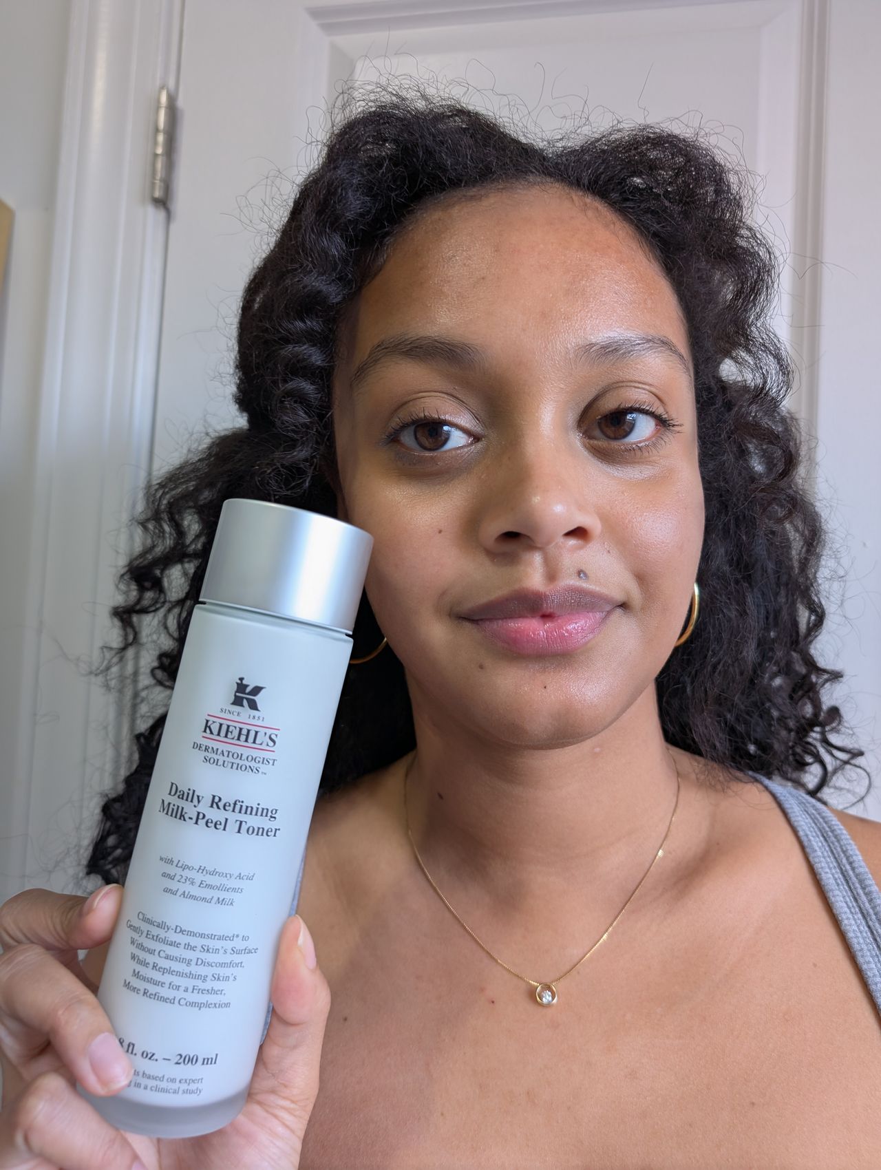 shauna beni-haynes before and after testing Kiehl's milk-peel toner