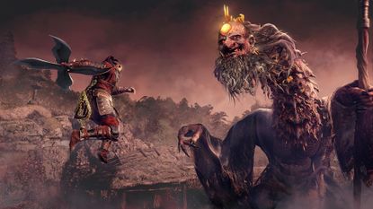 Running at a yokai with a long neck in Nioh 3 while holding a four-blade windmill shuriken