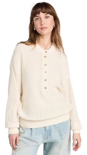 Amo Women's Gertrude Henley Sweater, Bone, Off White, M