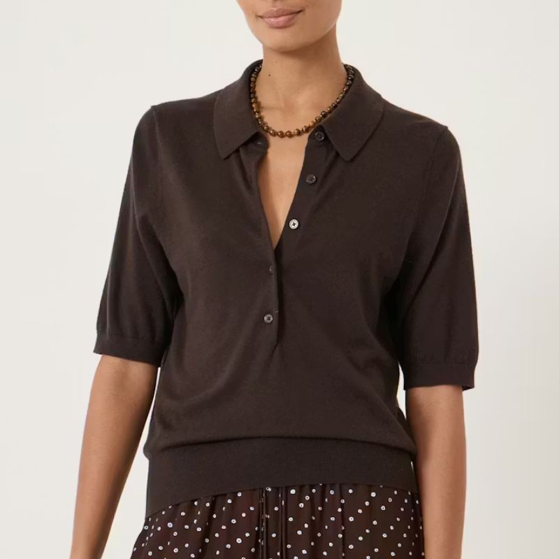 Hush, Fine Knit Short Sleeve Polo Top