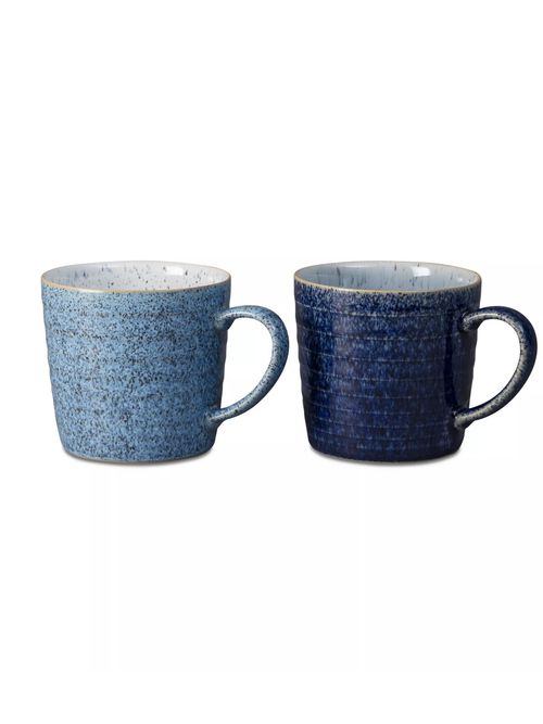 Denby Studio Blue Ridged Mugs, Set of 2