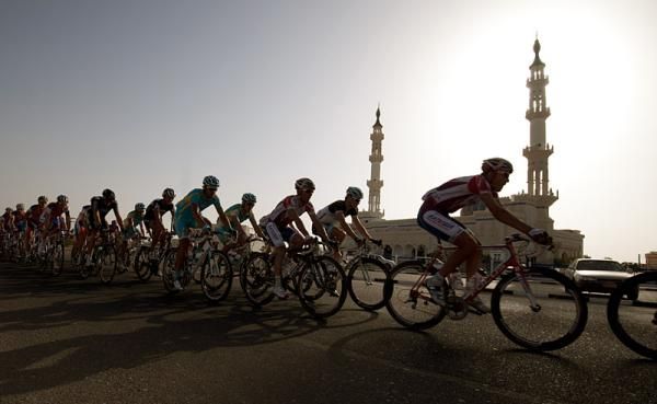 The Tour of Oman peloton in action during stage three.
