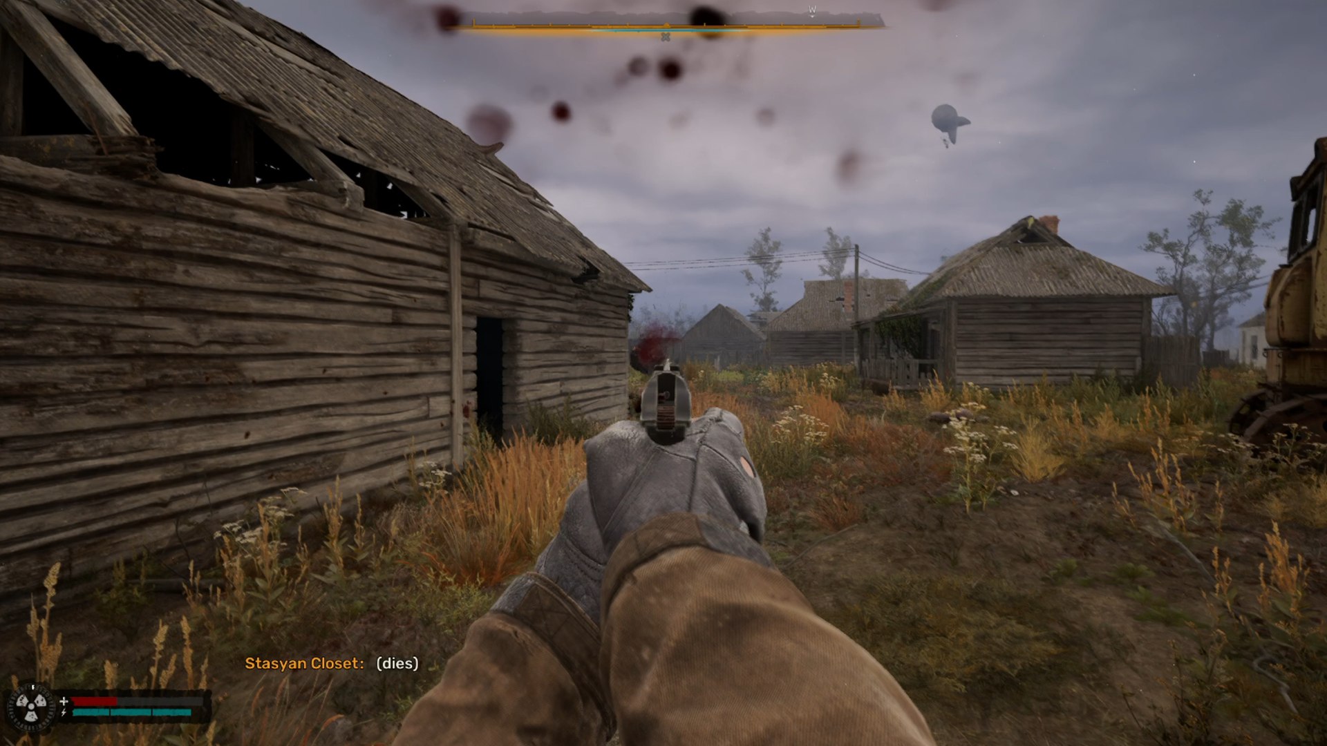 The player engaged in combat with a pistol in Stalker 2.