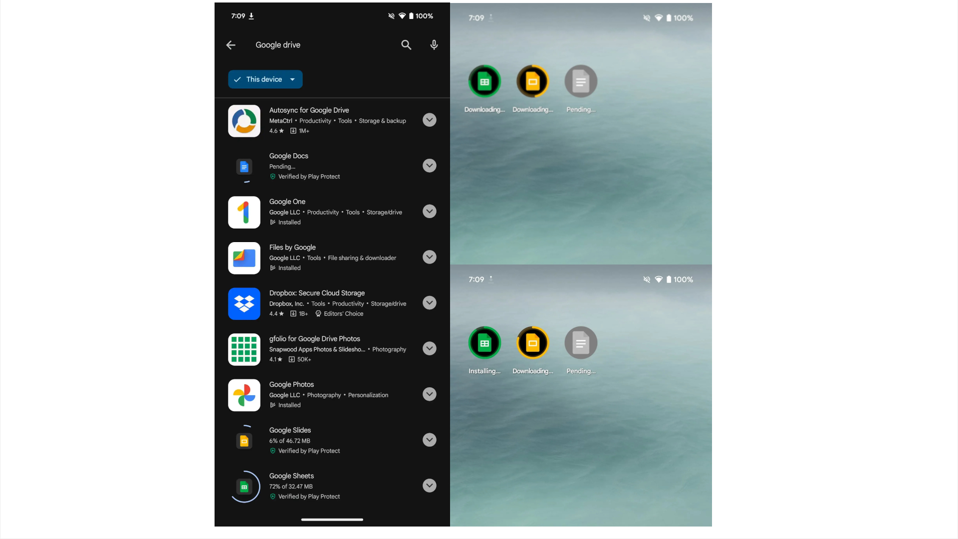 Google Play Store double download screen and home screen
