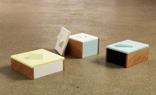 Three oak and Corian boxes with hidden compartments