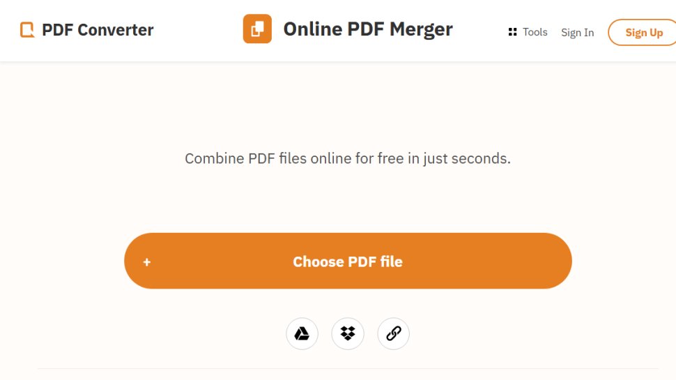 Website screenshot of PDF Converter (August, 2025)