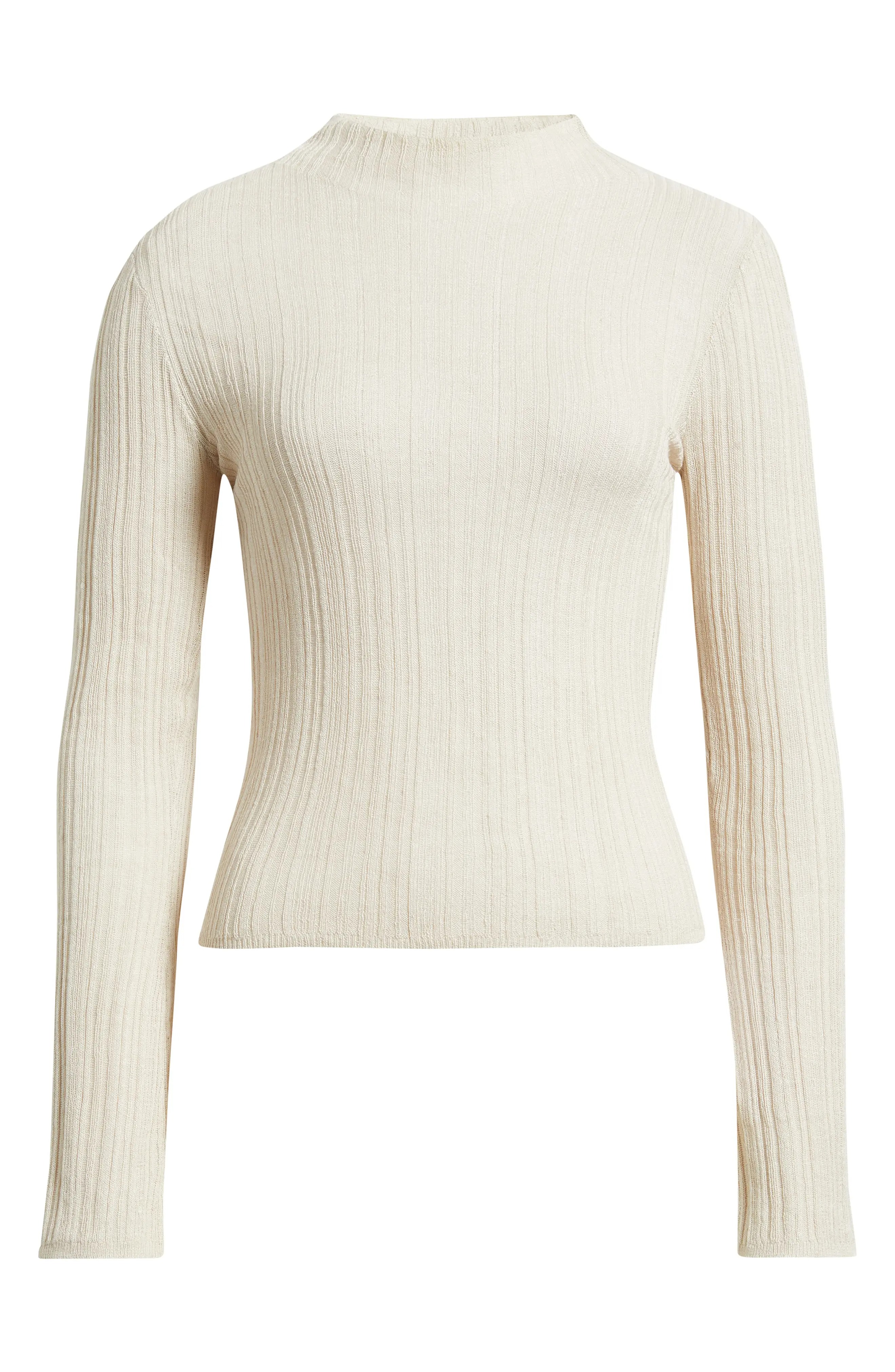 Open Edit, Open Stitch Linen Blend Mock Neck Sweater