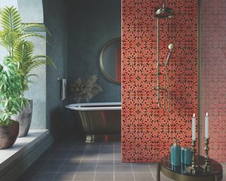 Coral orange shower tiles by Otto Tiles & Design