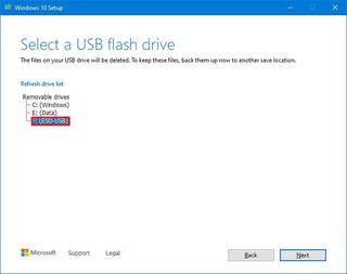 Media Creation Tool select USB flash drive
