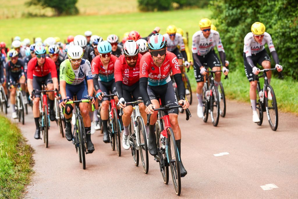 Belgian Harm Vanhoucke of Lotto Dstny pictured in action during stage 8 of the 2024 Tour de France cycling race, from Semur-en-Auxois to Colombey-les-Deux-Eglises, France (183,4 km) on Saturday 06 July 2024. The 111th edition of the Tour de France starts on Saturday 29 June and will finish in Nice, France on 21 July. BELGA PHOTO POOL LUCA BETTINI (Photo by POOL LUCA BETTINI / BELGA MAG / Belga via AFP)