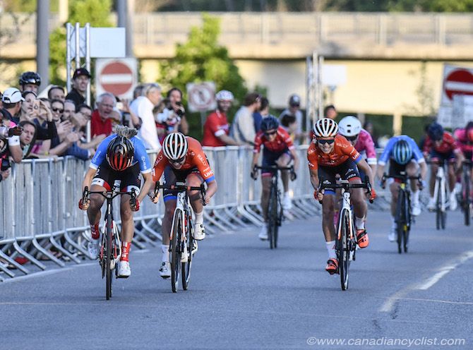 Team Canada's Leah Kirchmann puts her head down and goes for the line at the 2019 Grand Prix Cycliste Gatineau
