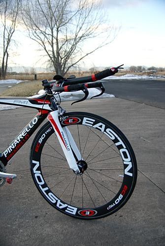 Jacques-Maynes' bike was fitted with a track-specific Easton EC90 Carbon TKO front wheel for now, but will eventually be swapped for a lighter and sleeker EC90 Aero.