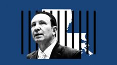 Photo composite of Jeff Landry, Louisiana state and prison bars