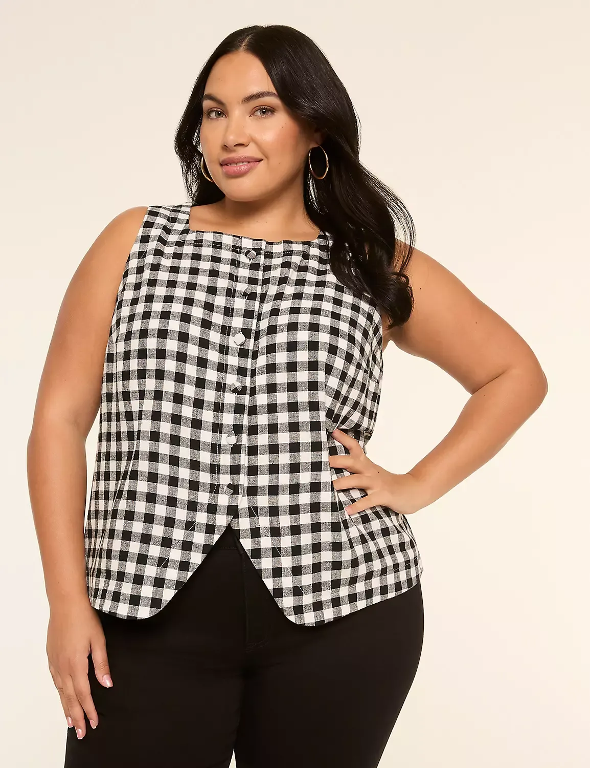 Lane Bryant , Gingham Tailored Linen-Blend Vest