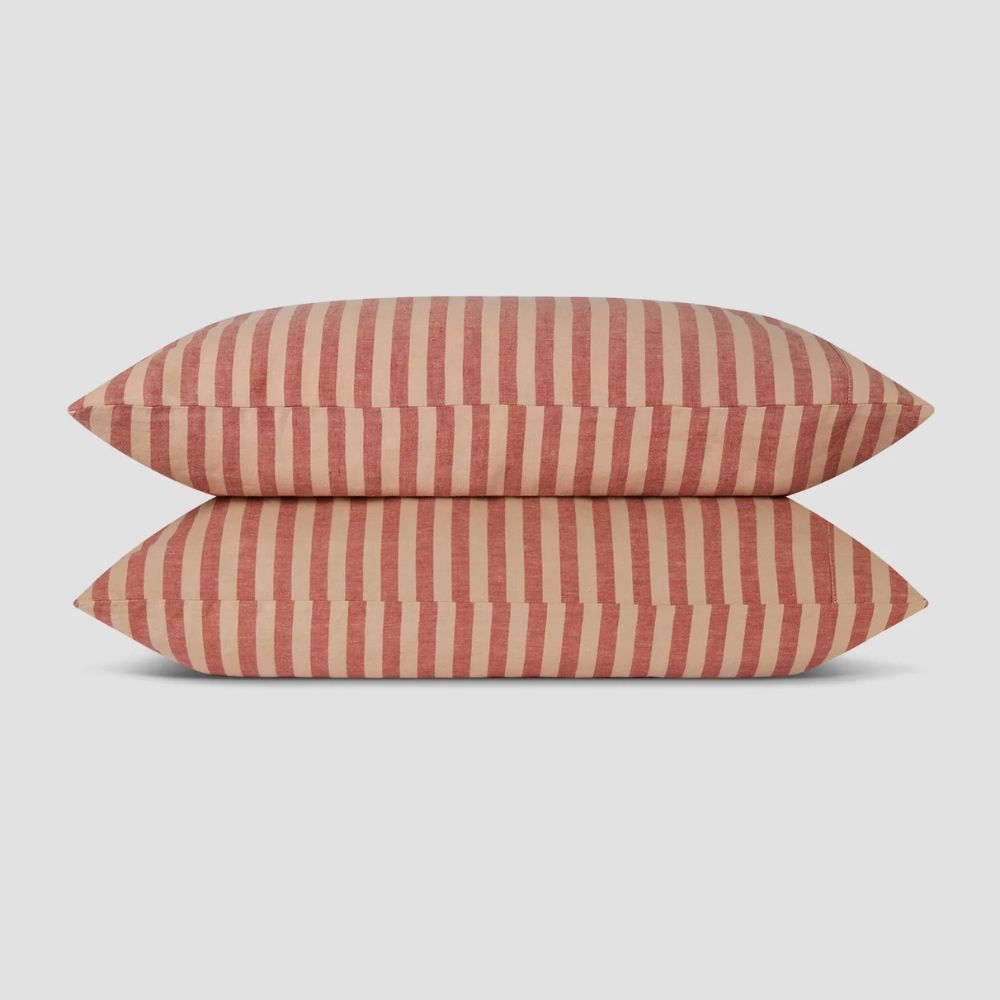 pair of pink striped pillows