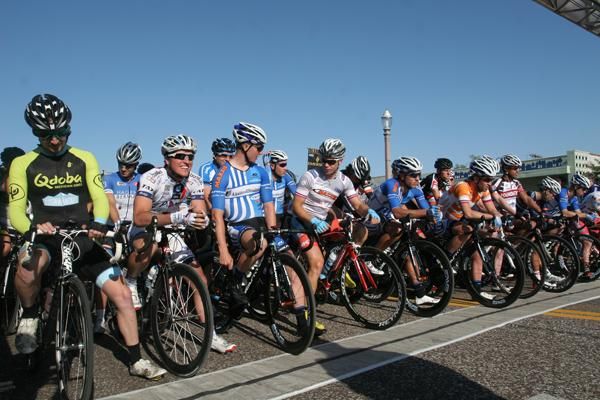 The elite men get ready on the start