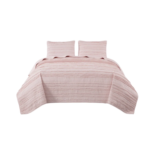 Textured pink striped quilted bedding set