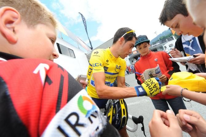 Alberto Contador (Tinkoff-Saxo) signing autographs before the stage of the stage