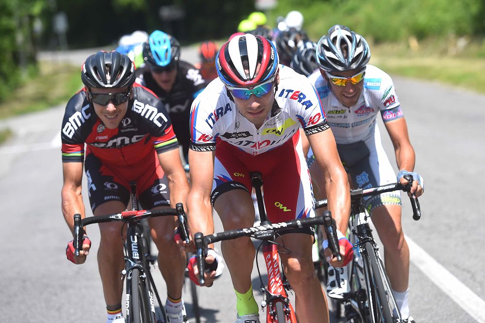 Katusha powers the breakaway during stage 18.
