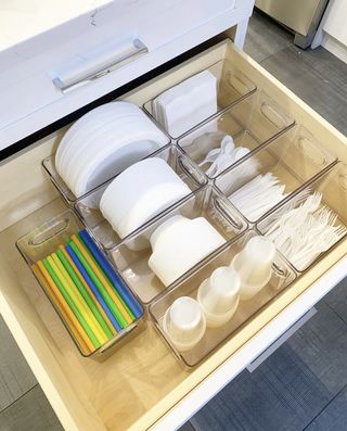 Organized kitchen utensils with Home Edit containers