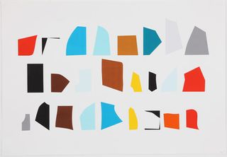 Abstract shapes of bold colours on white background