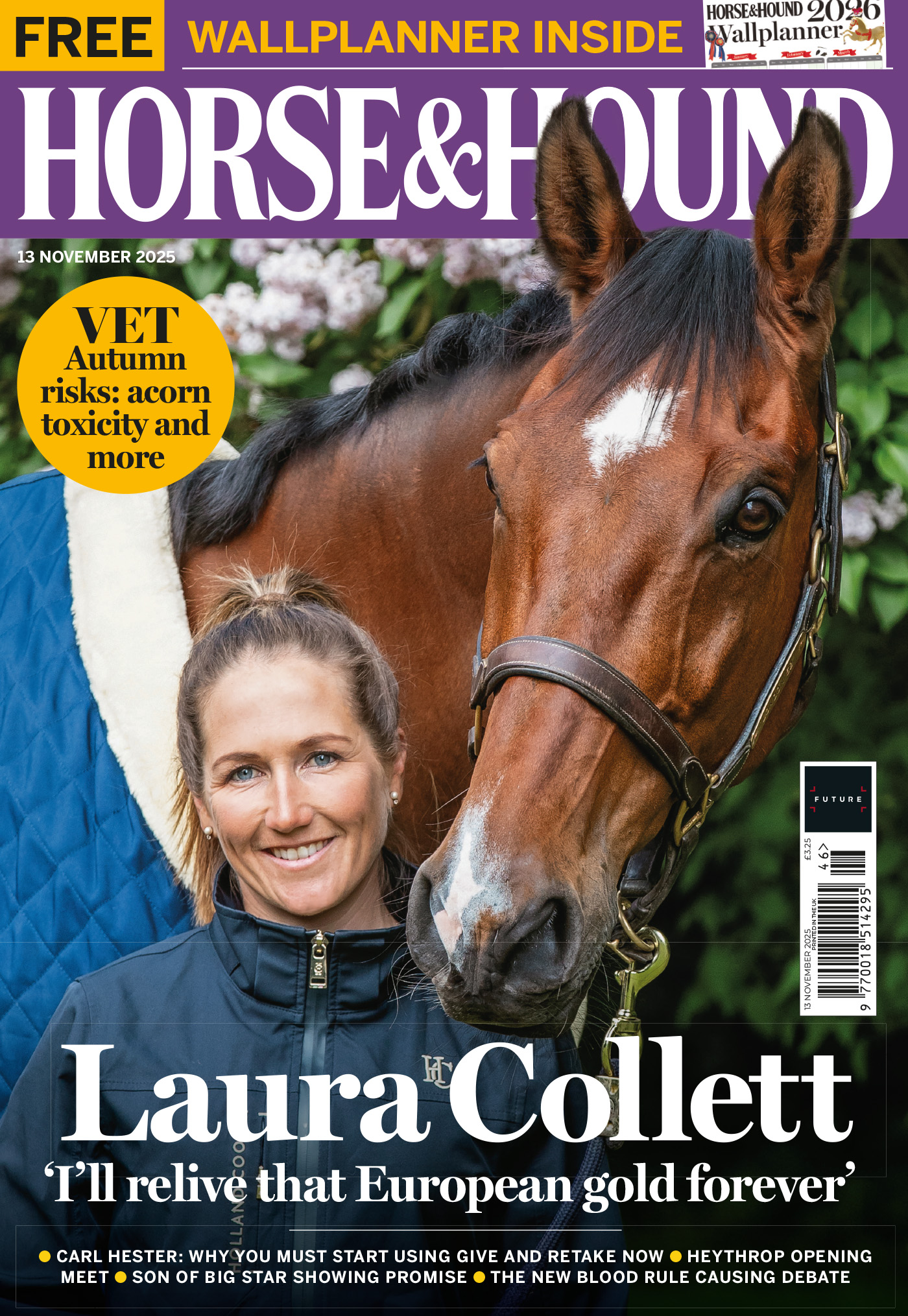 Cover of Horse &amp; Hound 13 November 2025 edition, featuring Laura Collett and London 52