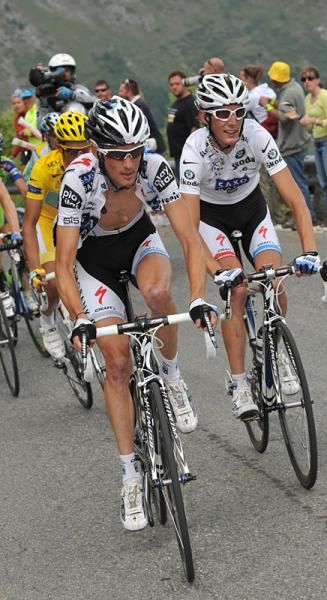 Fr&auml;nk Schleck leads brother Andy, r, at the Tour de France