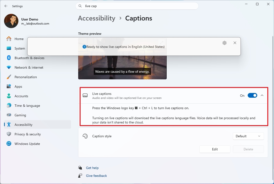 Live Captions on Windows 11