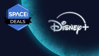 The Disney logo is in front of a dark blue planet with the space.com logo in the top left corner.