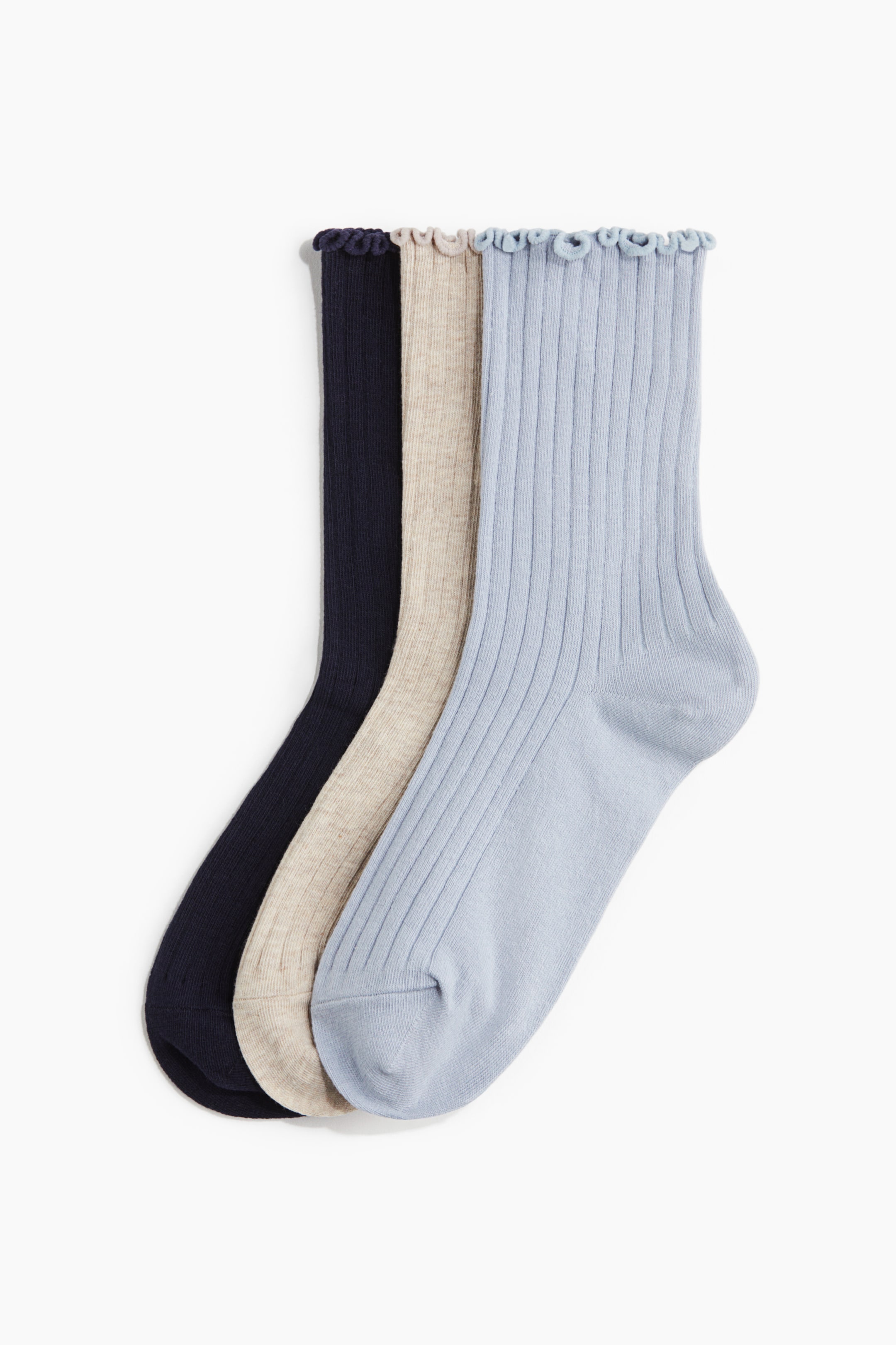 3-Pack Rib-Knit Socks - White/black/light Grey Marl