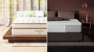 Saatva vs Casper mattress comparison image shows the Saatva on the left and the Casper on the right