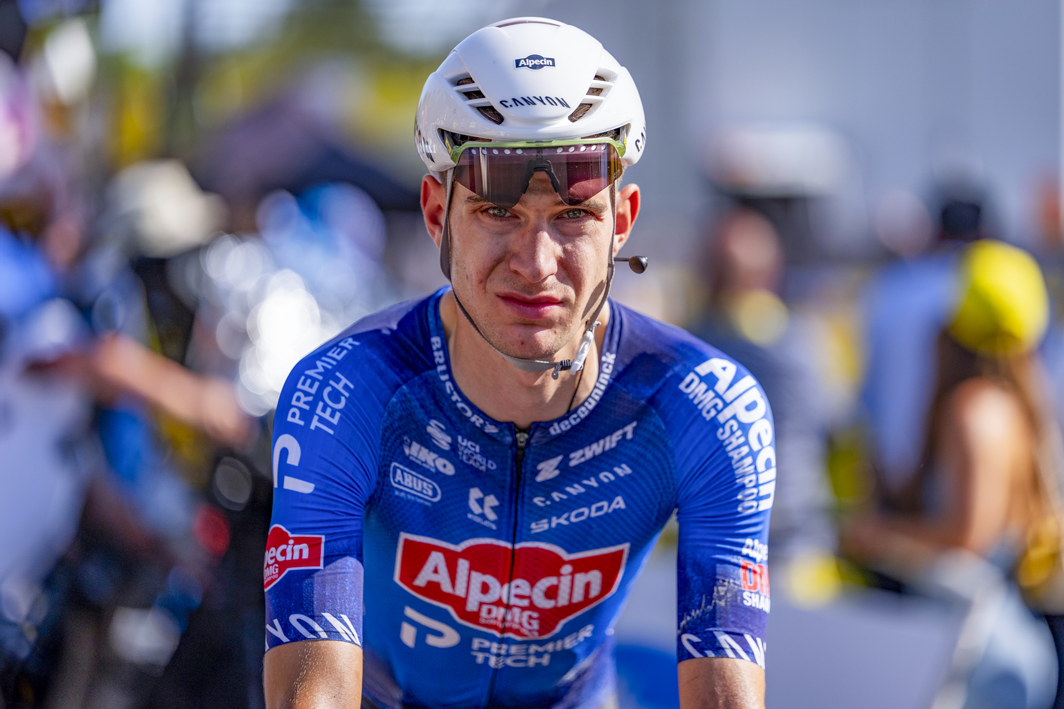 Ramses Debruyne at the finish of Stage 2 of the Tour de France in Barcelona