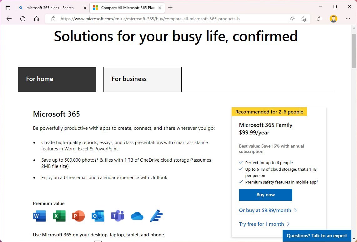 Microsoft 365 product page
