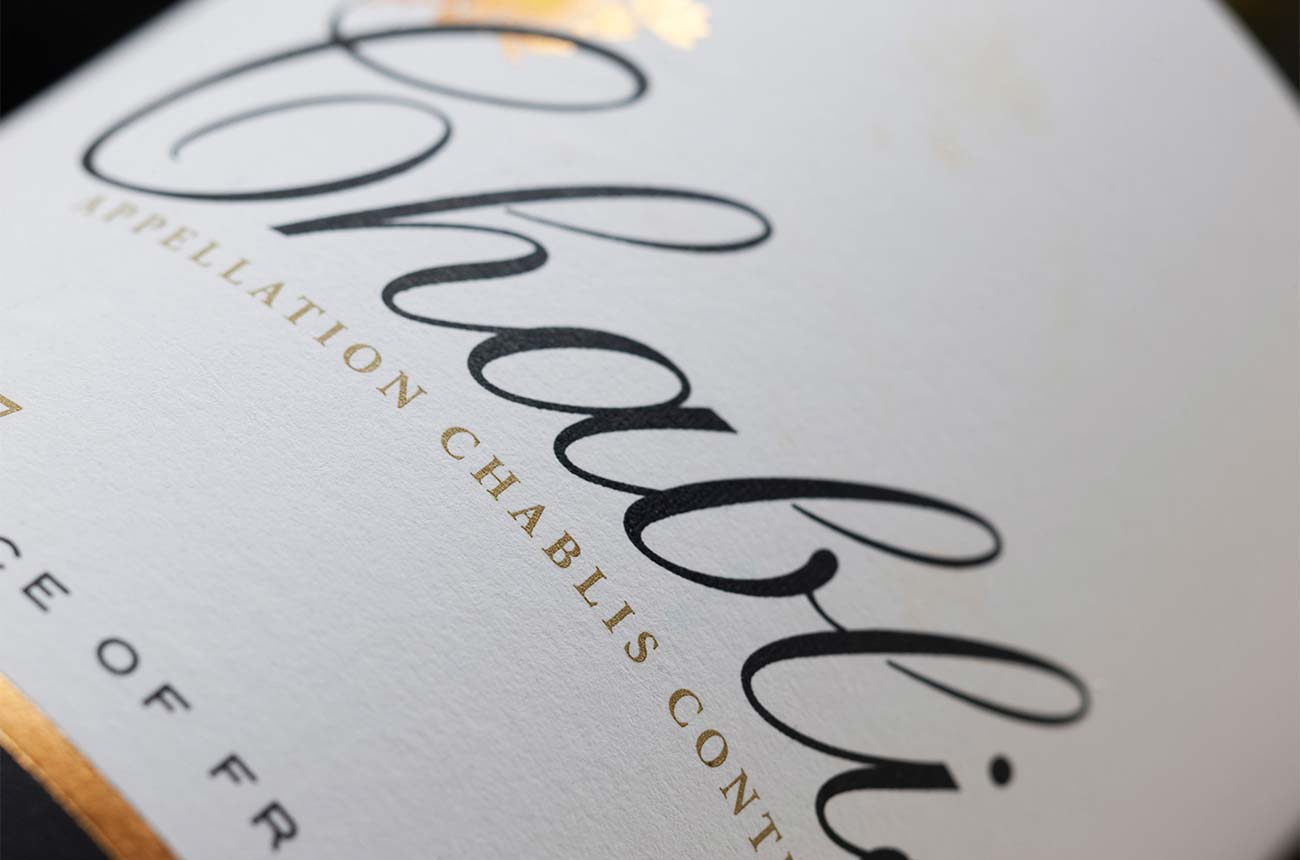 Close up of a Chablis wine label