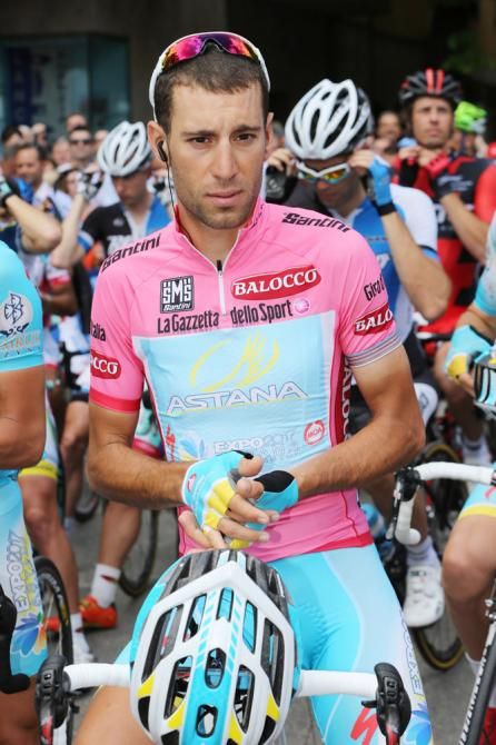 Vincenzo Nibali (Astana) in the race leader's maglia rosa
