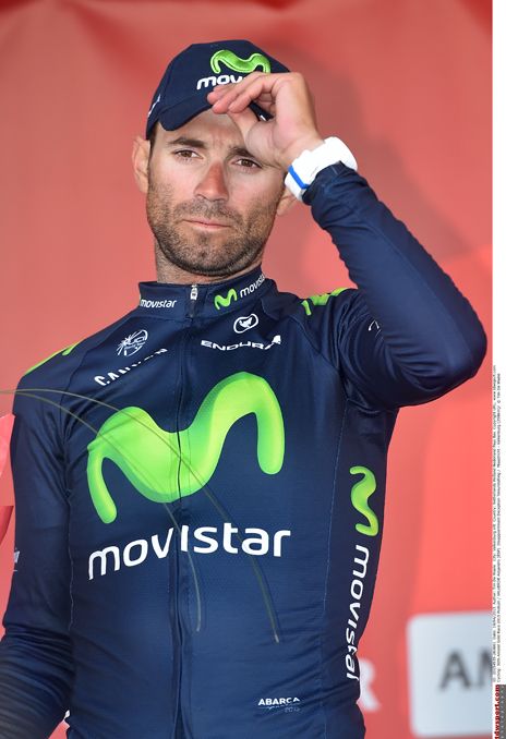 Alejandro Valverde (Movistar) on the Amstel Gold Race podium