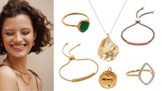 best jewelry online includes Monica Vinader, composite image of model shot and cut out images