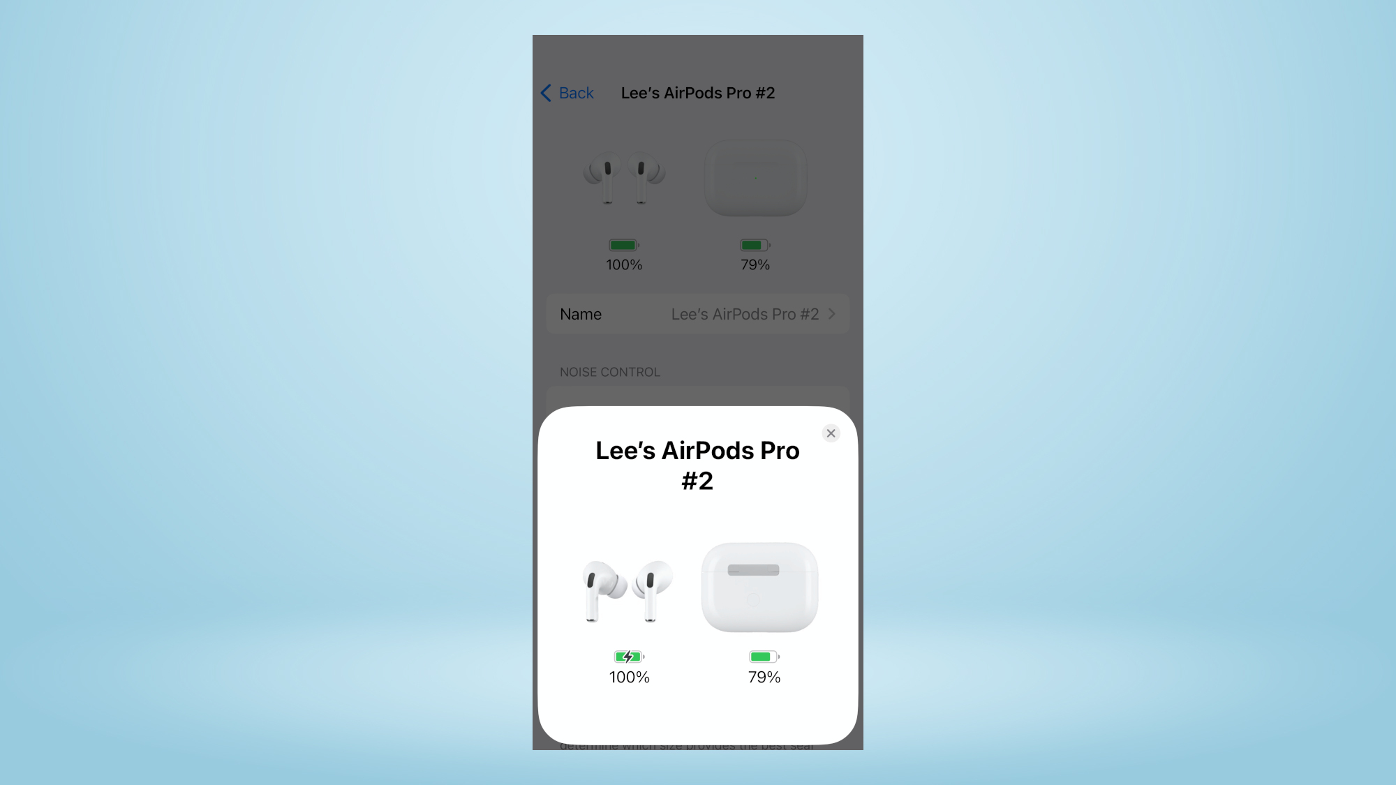AirPods Pro 2 showing battery life