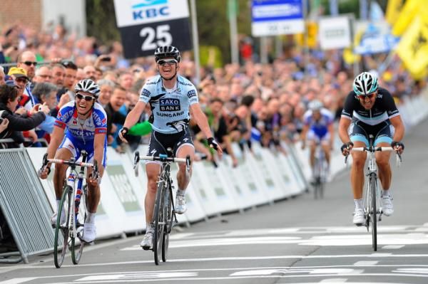 Nick Nuyens had the fresher legs against Chavanel and Cancellara, who had been off the front together earlier in the race.