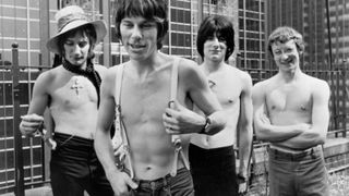 The Jeff Beck Group (L-R Rod Stewart, Jeff Beck, Ron Wood and Mickey Waller) pose for a portrait circa 1968. 