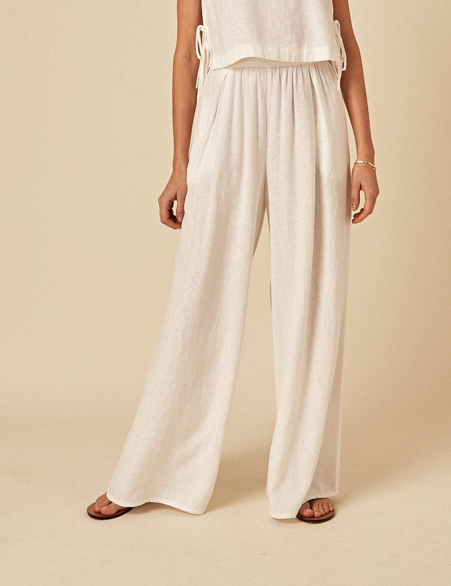 White Linen-Blend Jerrow Wide Leg Trousers