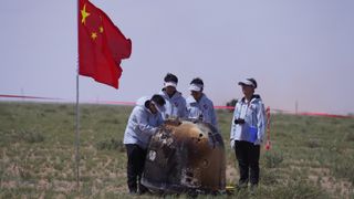 Officials prepare to recover the Chang&#039;e-6 moon probe in its landing spot in Inner Mongolia on June 25, 2024.