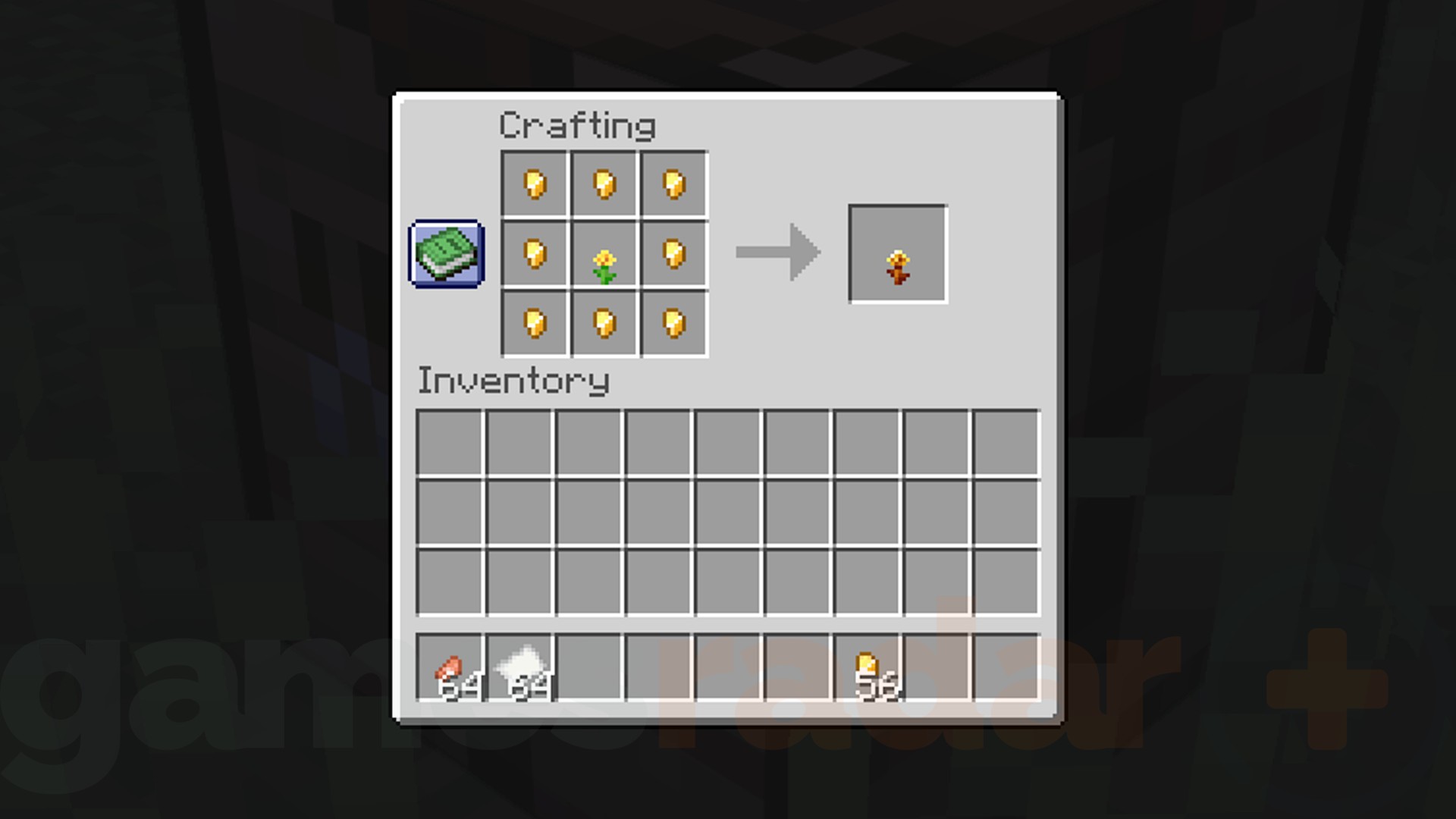 The crafting recipe for the Golden Dandelion, added at the next Minecraft update release date