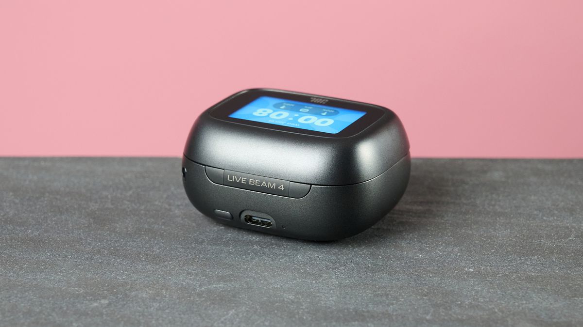 JBL Live Beam 4 smart charging case on table