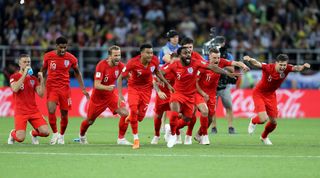 England celebrate penalty shootout success against Colombia in 2018