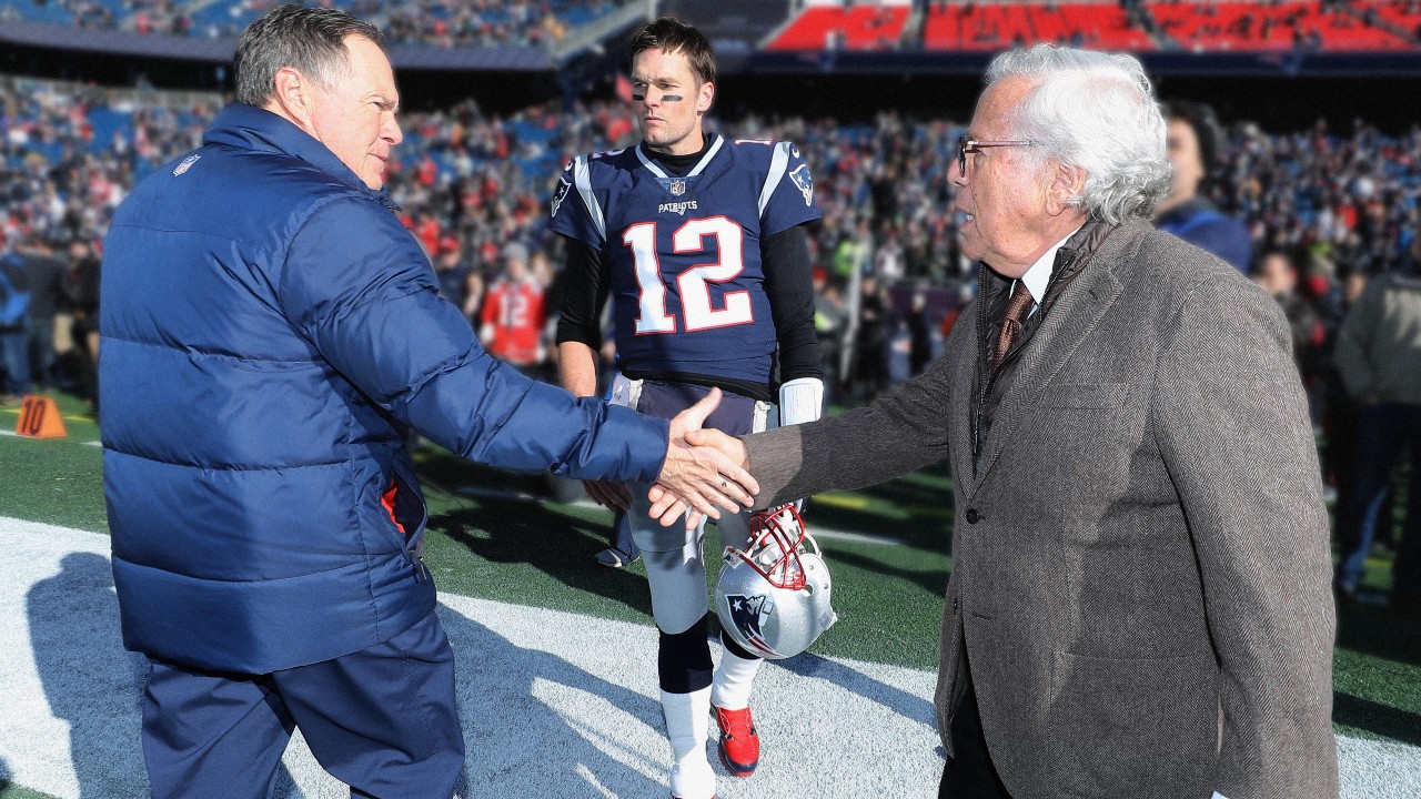 Bill Belichick, Tom Brady and Robert Kraft in "The Dynasty: New England Patriots," now streaming on Apple TV+.