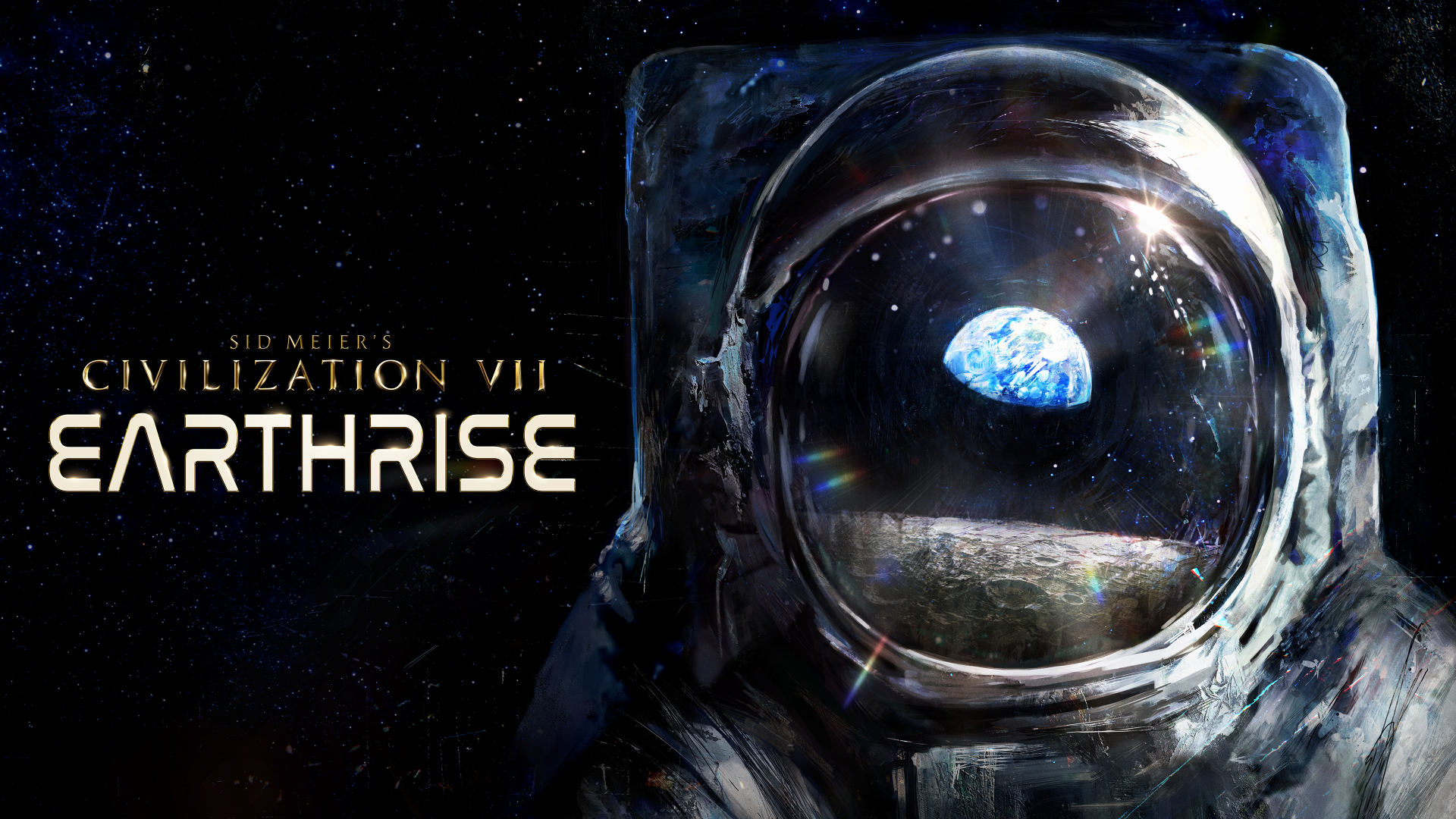 An image of an astronaut's head and shoulders, with earth reflected in their helmet faceplate.